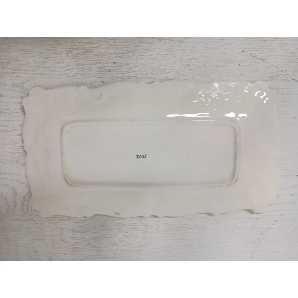 Vintage Lefton Serving Dish Platter Raised Fruit Border Rectangular Ceramic